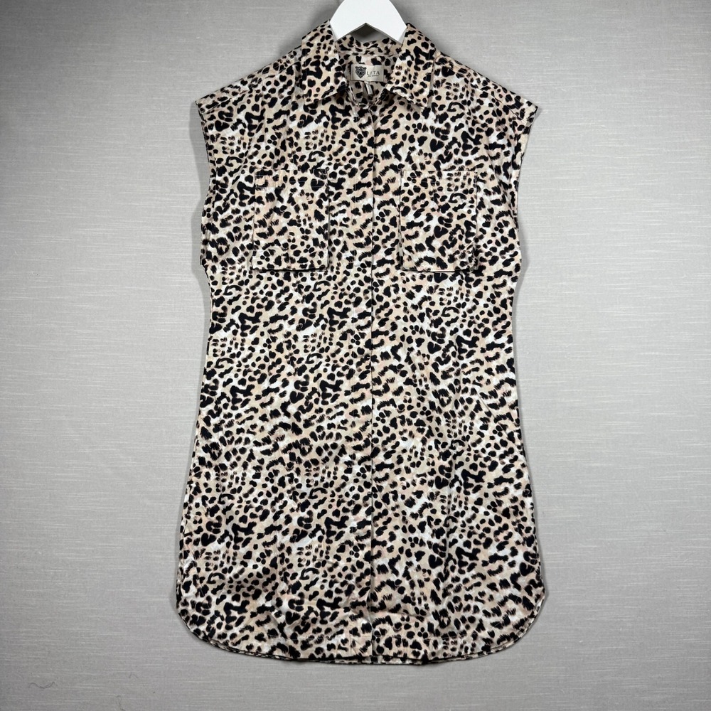Lita by Ciara Dress Womens XS Cheetah Button Up Pockets Structured Shoulders Y2K